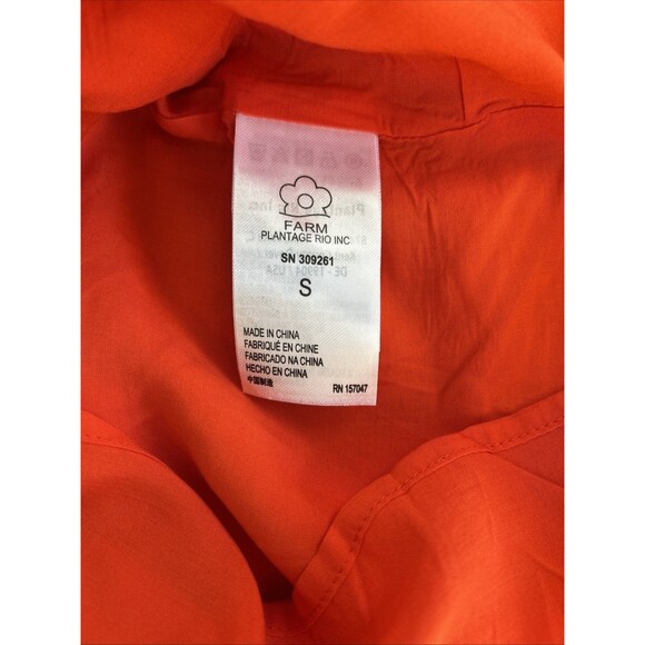 Farm Rio Red White Linen Monsteras Print Mini Button Down Front Dress Sz S NEW - Picture 8 of 9